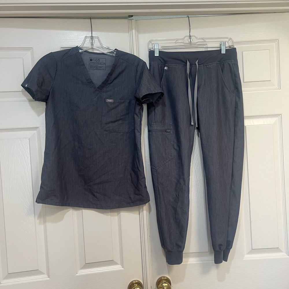FIGS Rare Technical‎ Collection Heather Denim Set. Top XXS pant XS